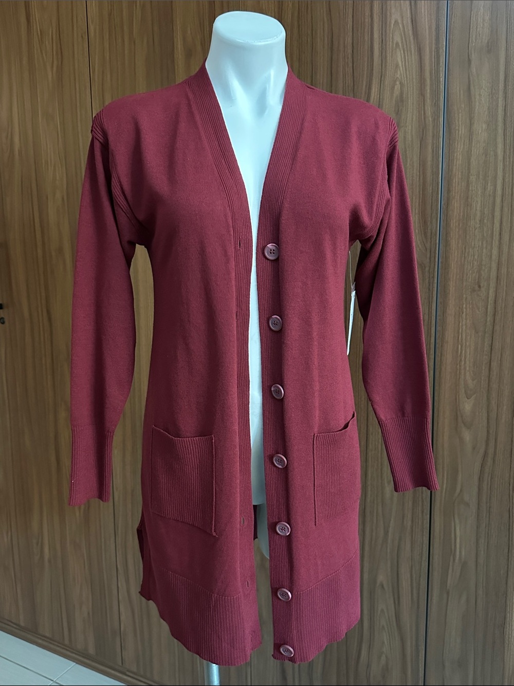 NWT. Time and Tru Longline Button Cardigan Wine Punch Size XS (0-2)